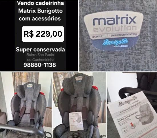 Cadeirinha Burigotto Matrix Evolution - em estado de NOVA