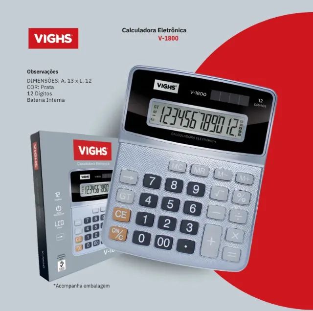 Calculadora De Mesa Vighs V-1800 12 Dígitos Visor Lcd Cor Prata - Foto 2