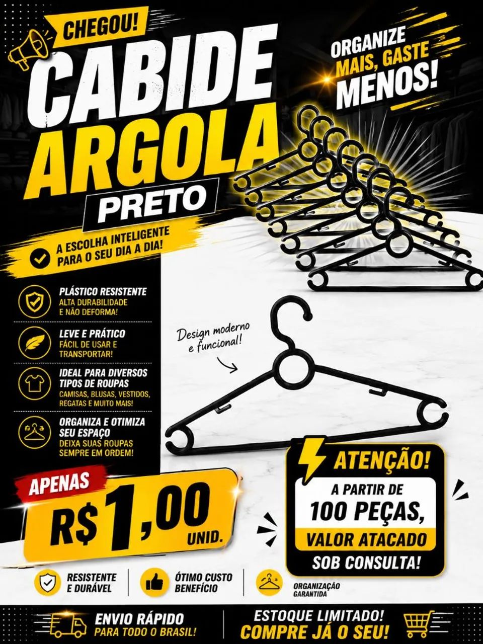 Cabides Plásticos Pretos 