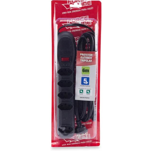 Filtro De Linha/protetor E Adaptador Bivolt, 5 Tomadas, 6 M, Preto - Foto 2