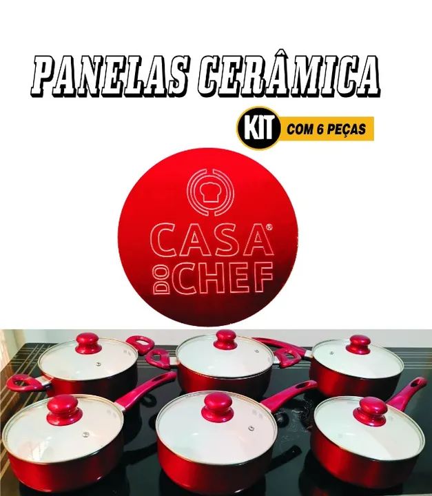 PROMOÇÃO DIA DAS MÃES!  KIT DE PANELAS CERÂMICA CASA DO CHEF IDEAL PARA FOGÃO DE INDUÇÃO