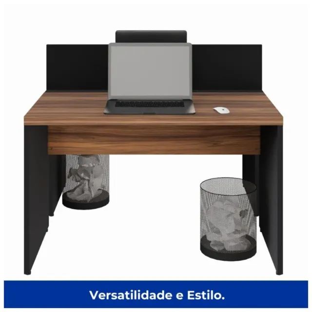 Estação de Trabalho Dupla 1,20x1,35m 2 Lugares s/ Gavetas c/ Tomada Nogal Sevilha 63085 - Foto 3