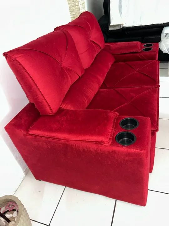 Sofá de 2 Lugares Vermelho de Veludo - Foto 4