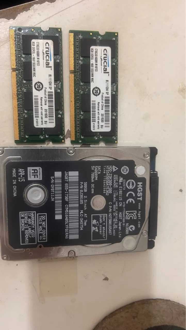 Duas Memórias DDR 3 - 8GB cada e HD500GB Sata - MacBook Pro 2010 a 2012