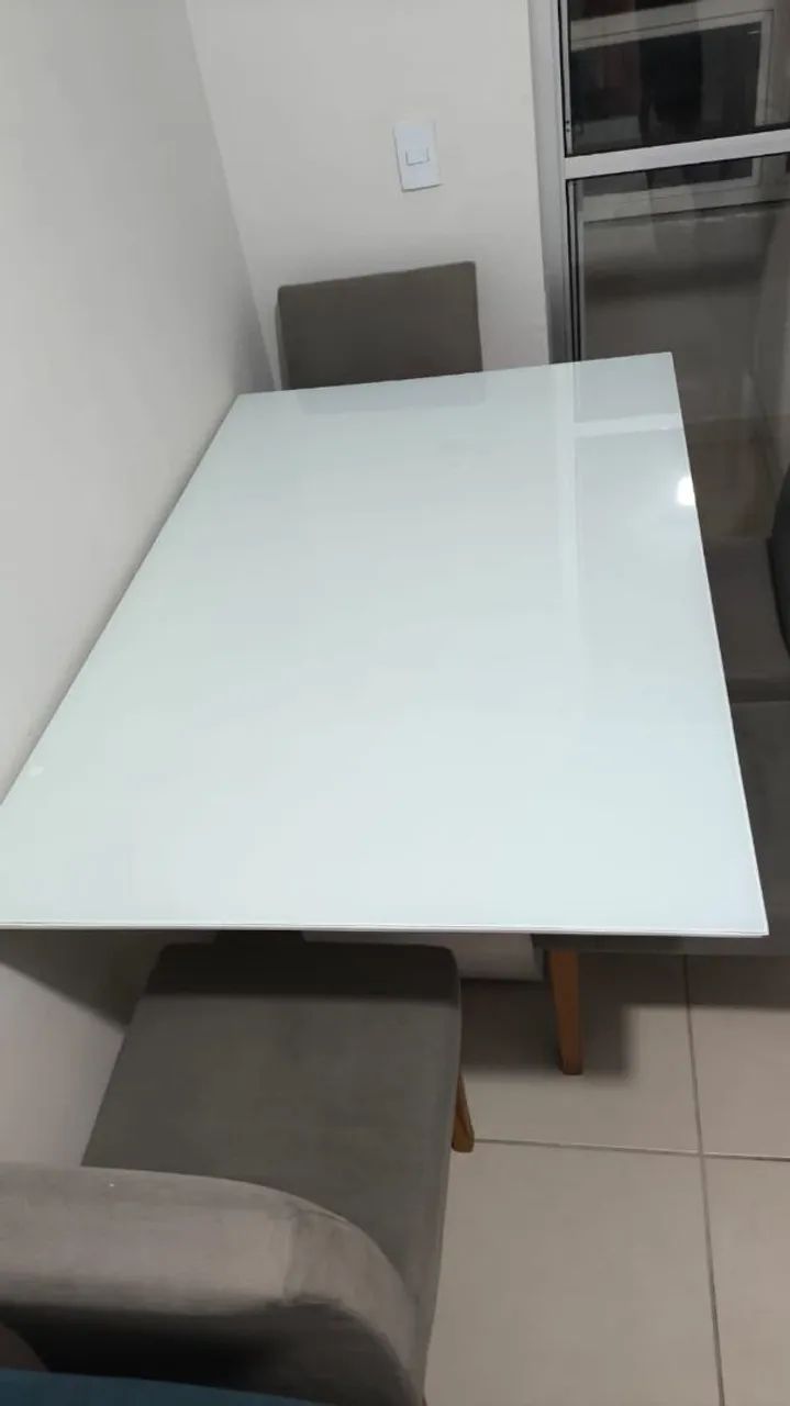 Mesa de Jantar de Vidro Branco - Foto 4
