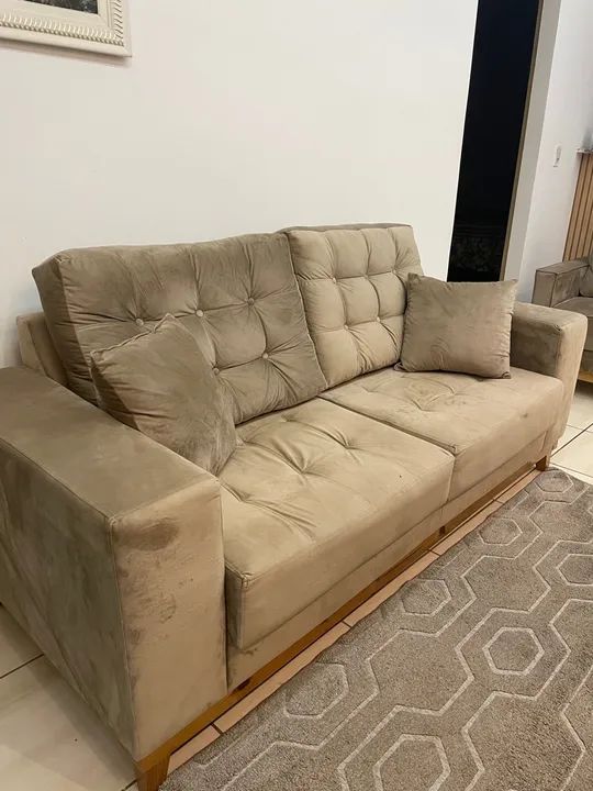  Sofá 3 lugares e Par de Poltronas em Suede Bege - Foto 2