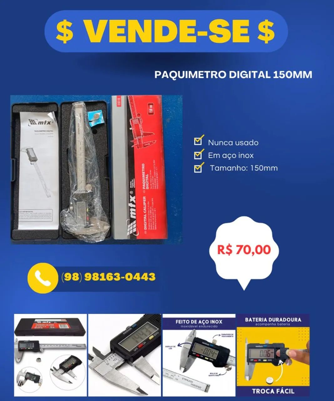 Paquímetro Digital MTX - 150mm/6 polegadas - Foto 3