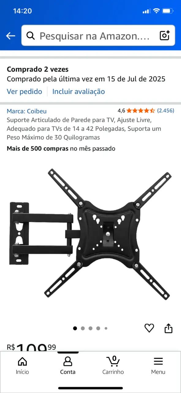 Suporte Articulado de Parede da marca Coibeu, Compatível com TVs/monitores de 14" a 42"