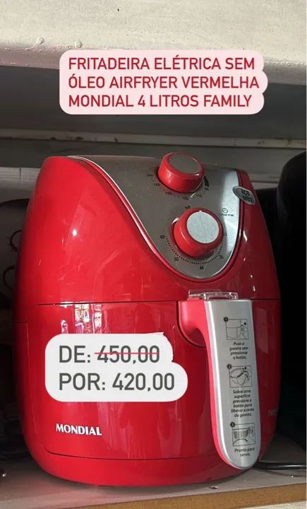 Fritadeira Elétrica Sem Óleo Air Fryer Mondial 4 Litros Vermelha