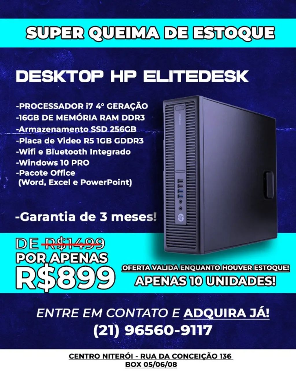 Desktop HP EliteDesk Core i7 16Gb SSD 256Gb GPU 1Gb Wifi/Bluetooth com garantia