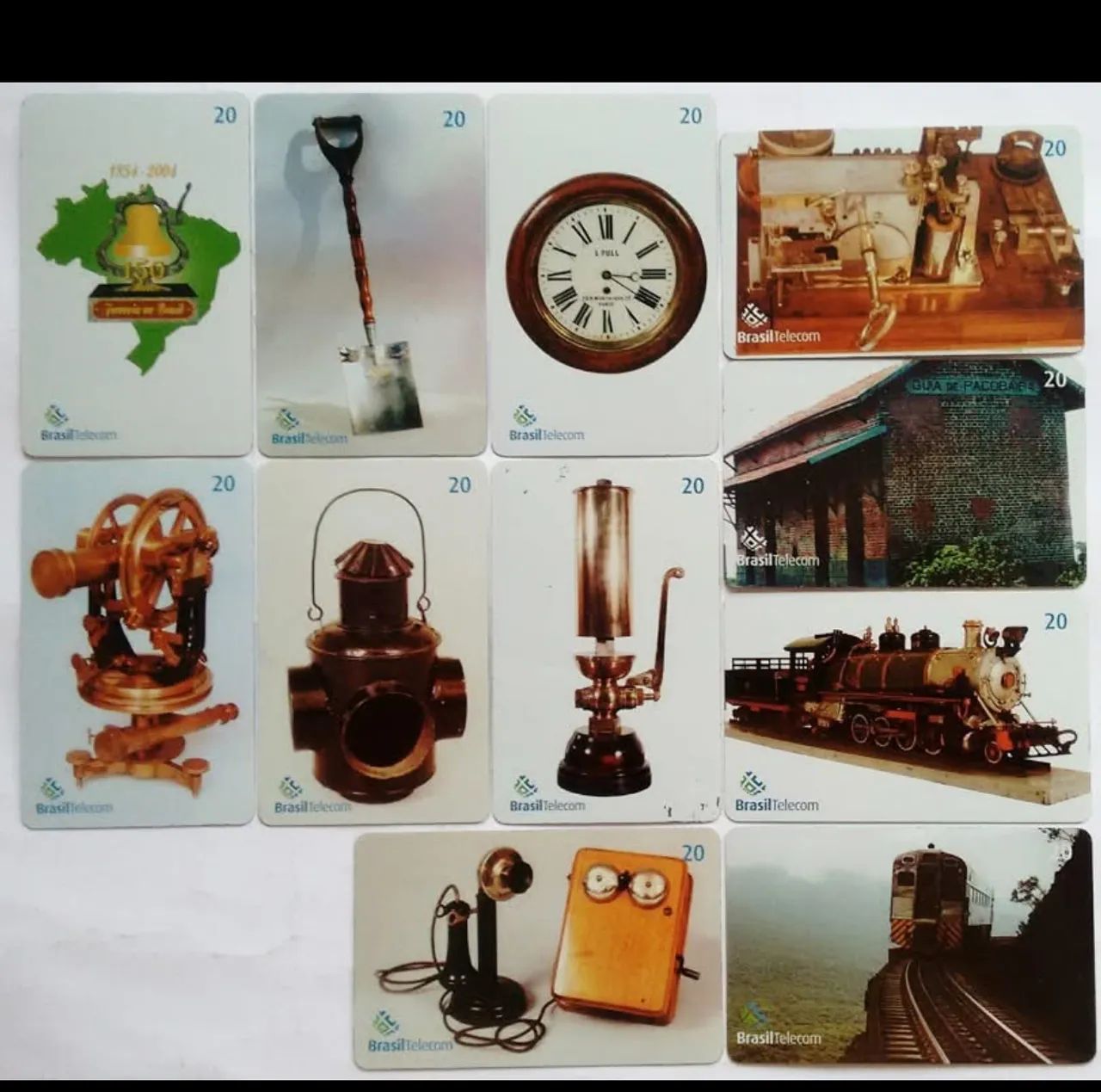 150 ANOS DE FERROVIA NO BRASIL, Série completa c/ 11 cartões, Brasil Telecom