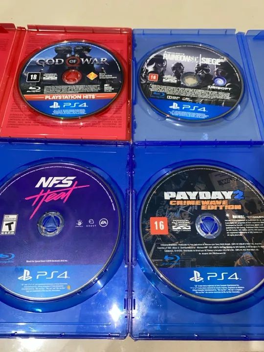 4 Jogos PS4 NFS GodOfWar PayDay RaibowSix