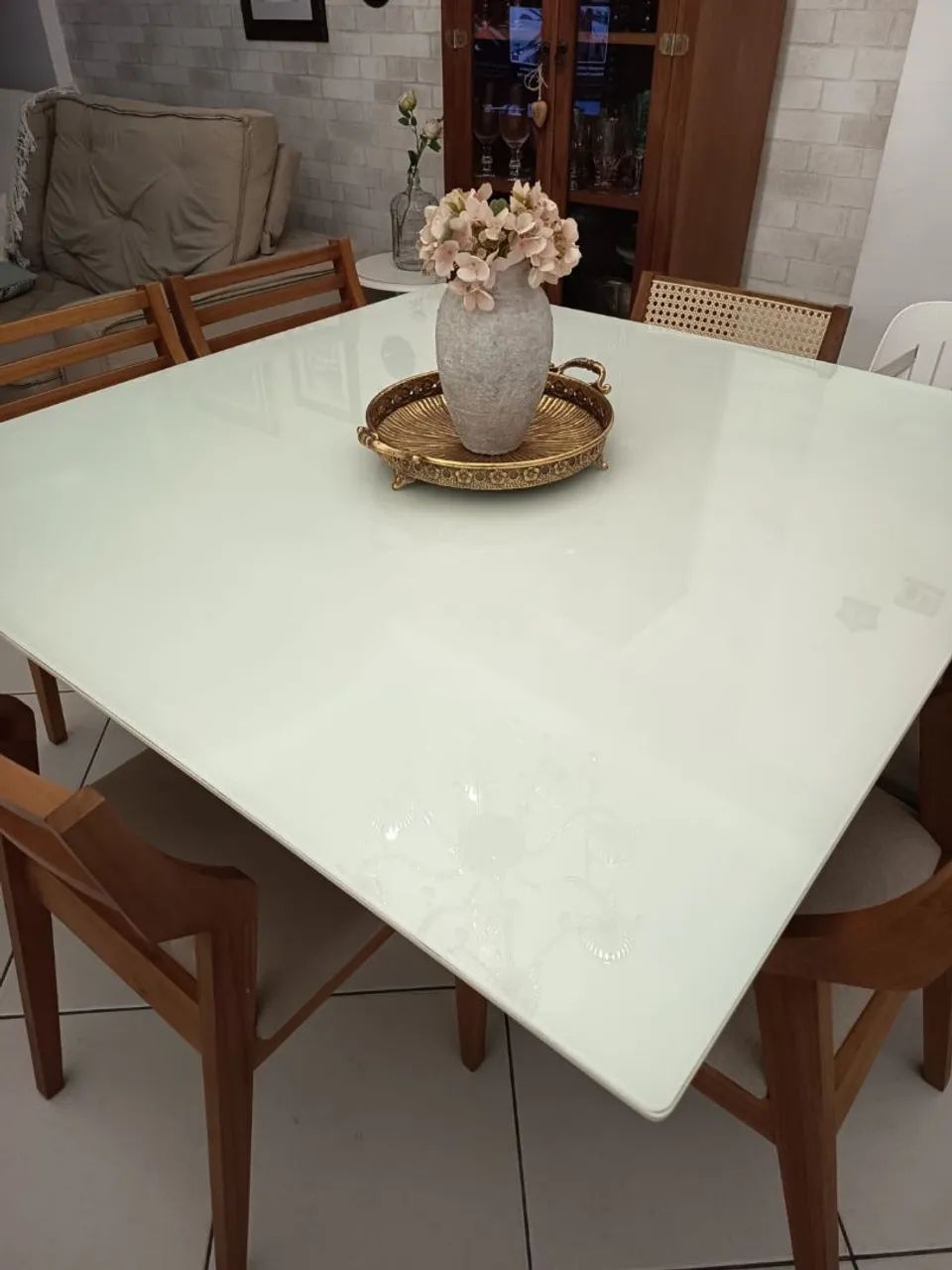 Mesa jantar com tampo de vidro 1,35 x 1,35 - Foto 2