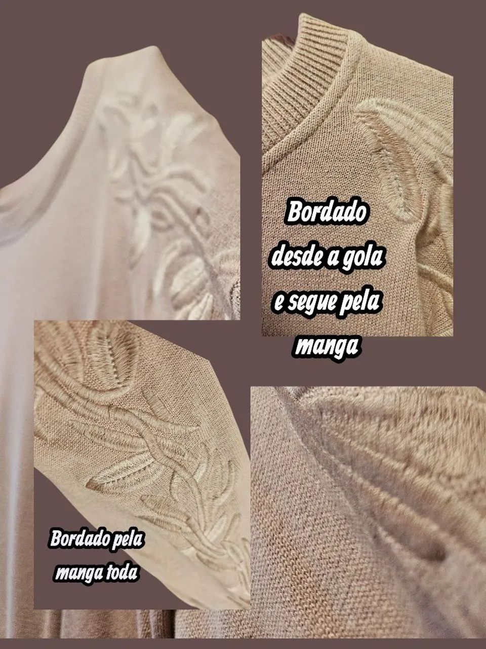 BLUSA MOLETON MANGA COMPRIDA BORDADA - ROSÉ - Foto 5