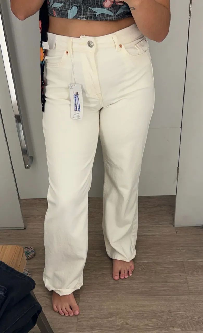 calça jeans wide leg branca  - Foto 4