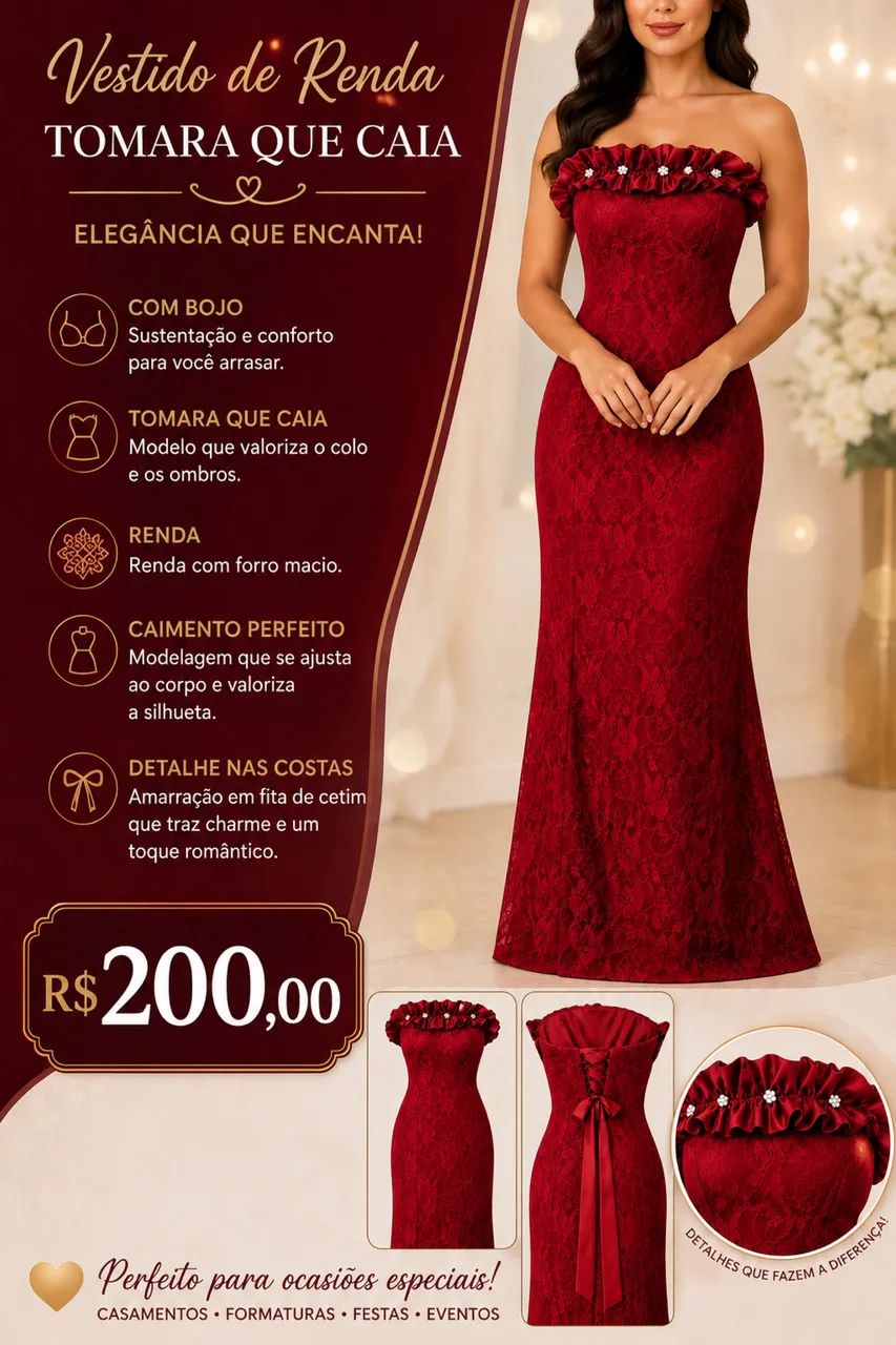 VENDO VESTIDO DE RENDA VERMELHO 
