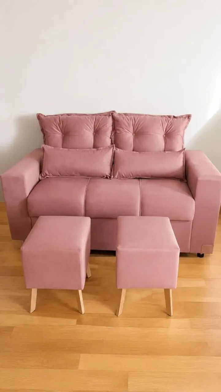 Sofá 3 lugares +2 banquetas+2 baguetes de brinde  - Foto 4