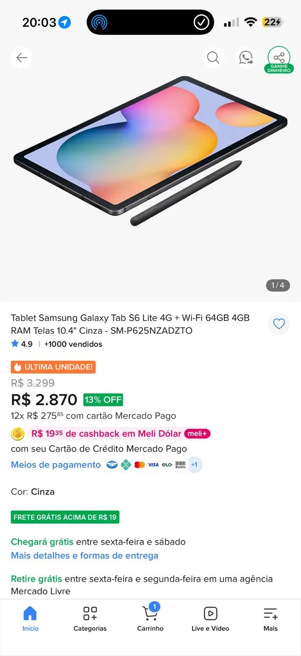 Tablet Samsung Galaxy Tab S6 Lite 64gb tela 10?4 polegadas - Foto 5