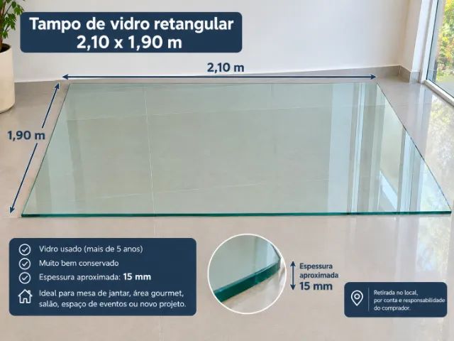 Tampo de vidro retangular para mesa - Foto 2