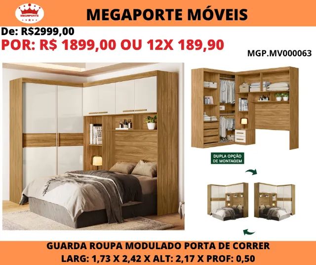 Guarda Roupa Modulado Casal Portas de Correr - Foto 2