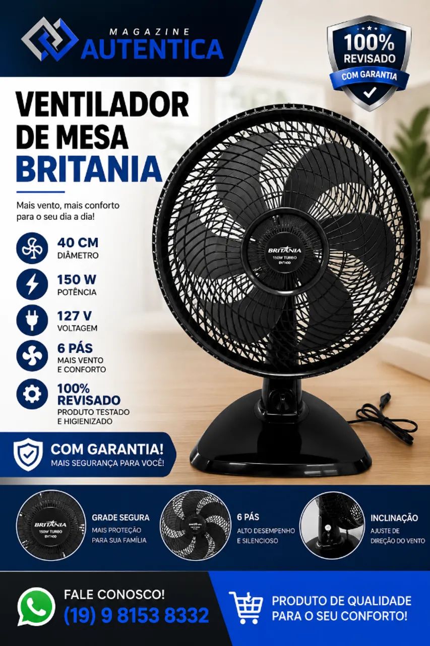 VENTILADOR DE MESA BRITANIA ( 49V-26 )