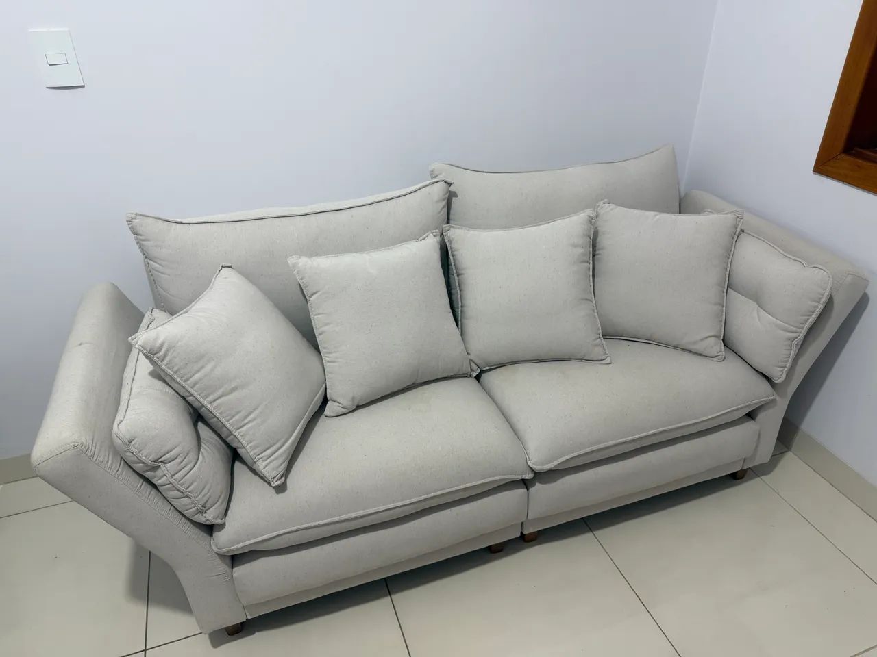 Sofá cinza tecido linho 2.10 metros usado - Foto 3