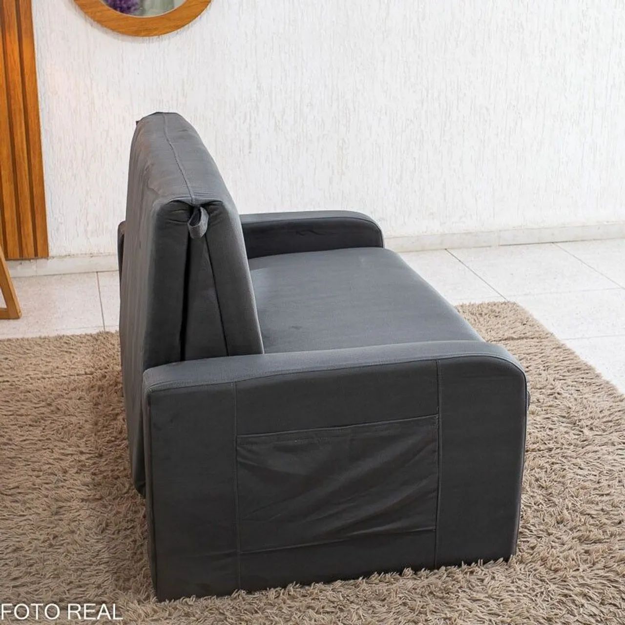 Sofá Cama com Baú Veludo Cinza  - Foto 4