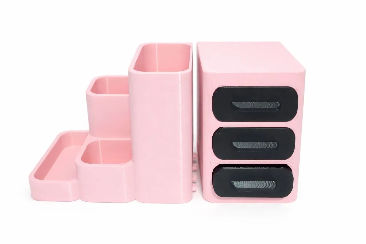 Organizador de Mesa Modular Rosa Porta Canetas Maquiagem Joias<br>
