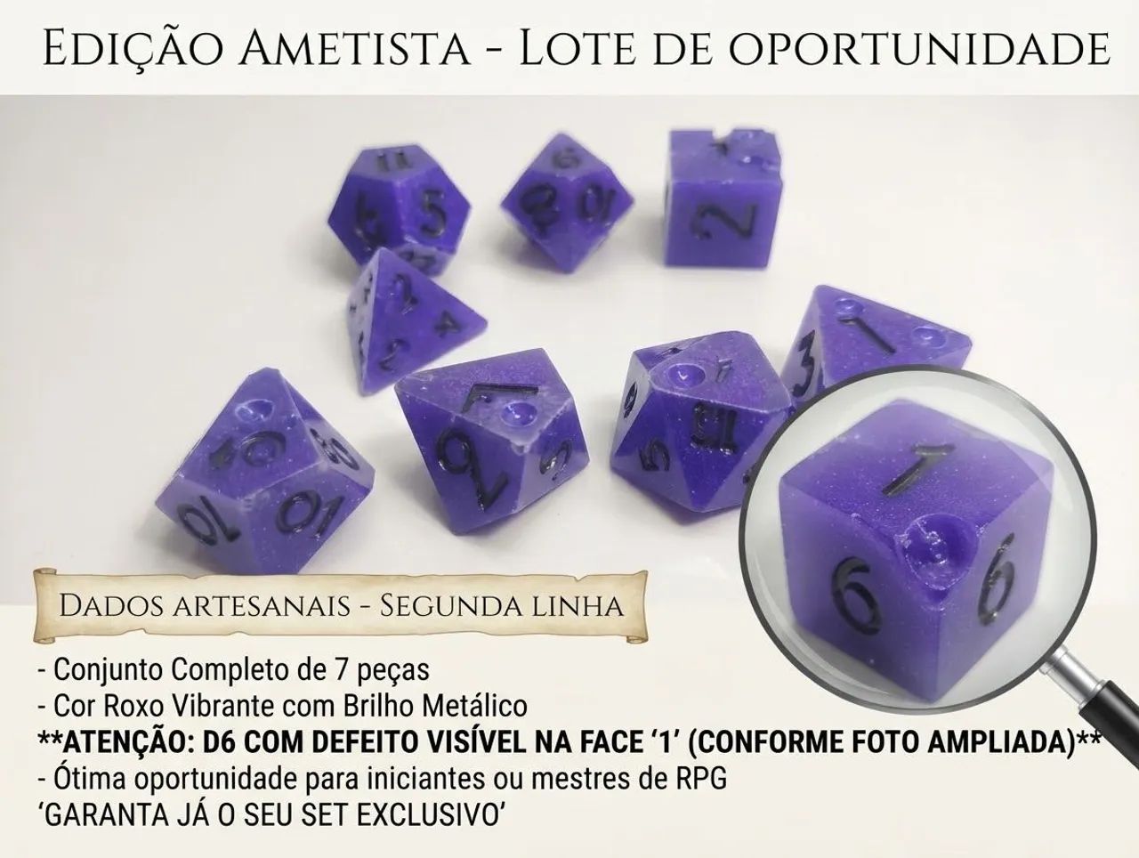 Set completo 7 dados de RPG Roxo de segunda linha
