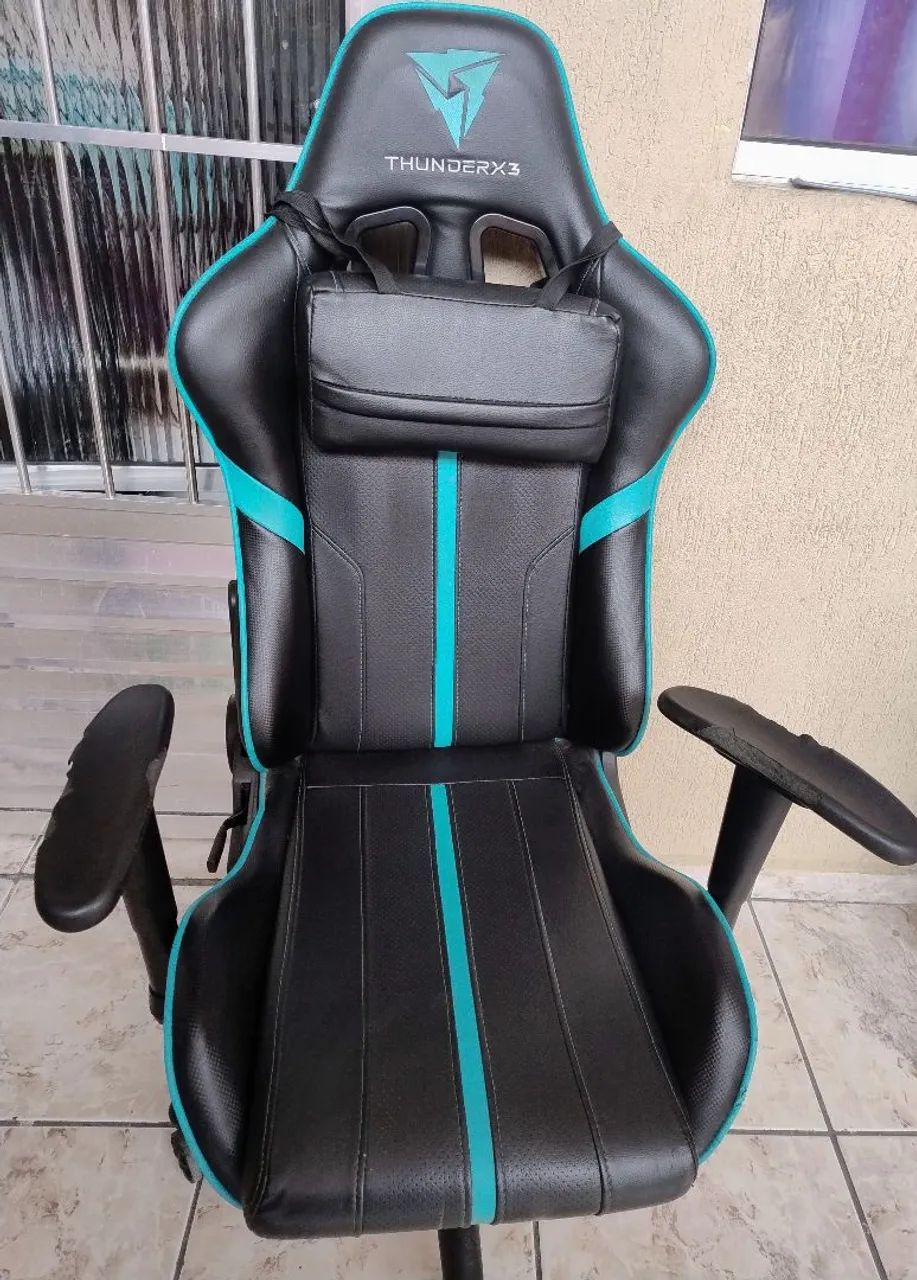 cadeira gamer ThunderX3 modelo BC3, na cor preto e ciano.  - Foto 3