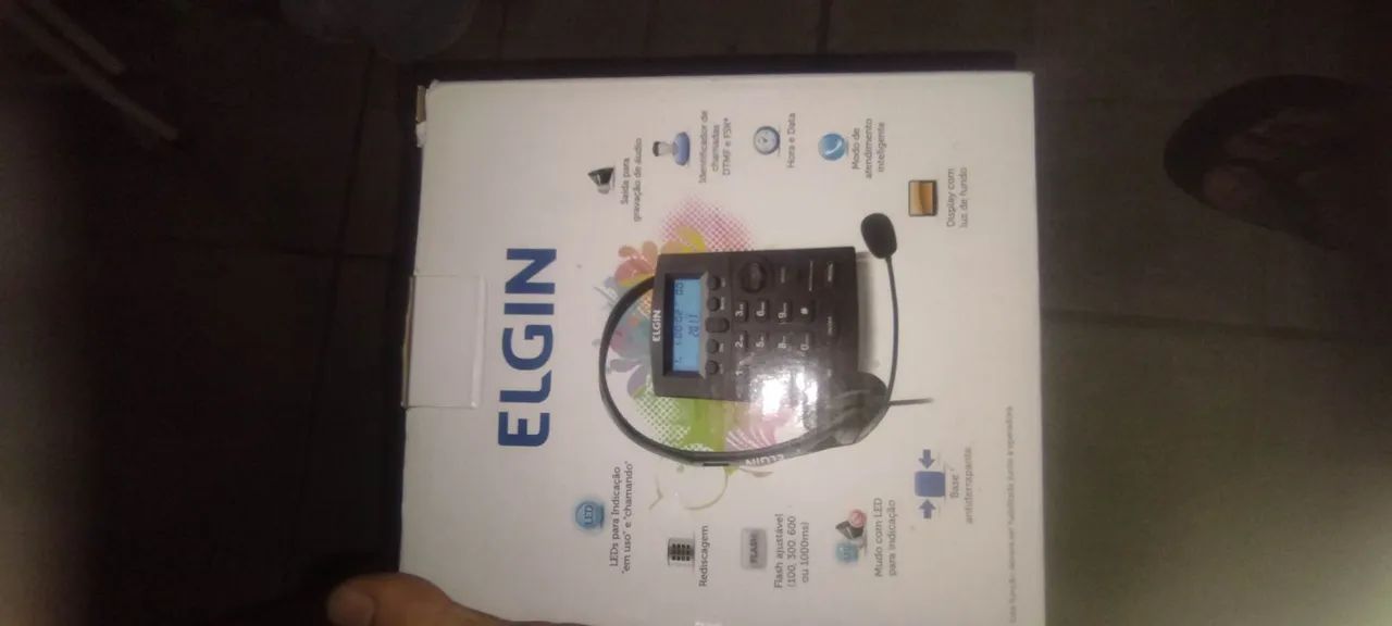 Telefone headset Elgin na caixa