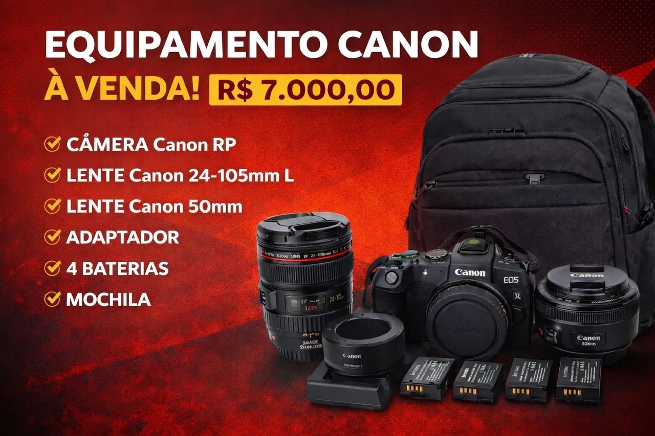 Câmera RP , lente série L 24/105 cânon , 50mm , mochila 