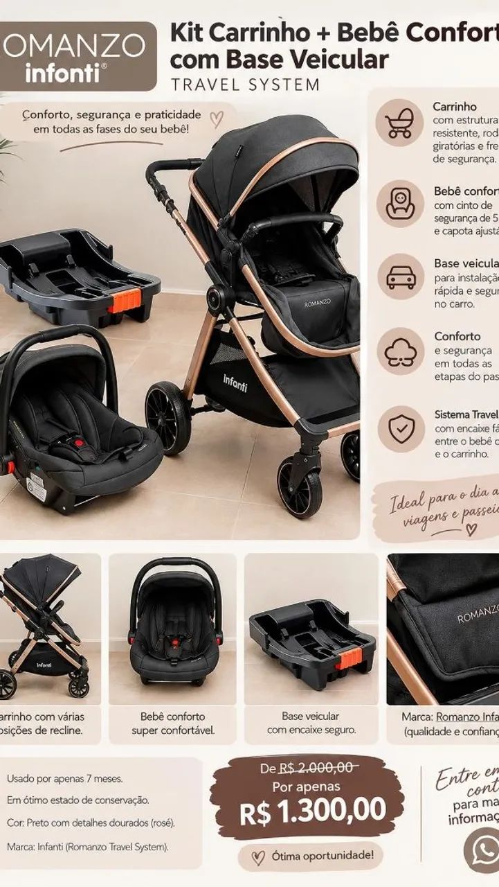 Kit Carrinho+ bebê conforto e base veicular