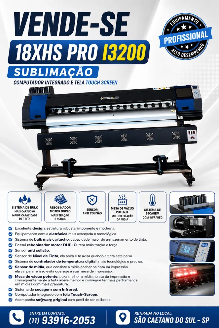 Plotter Sublimática I3200 1,80 com Pc integrado Imprimiprinter