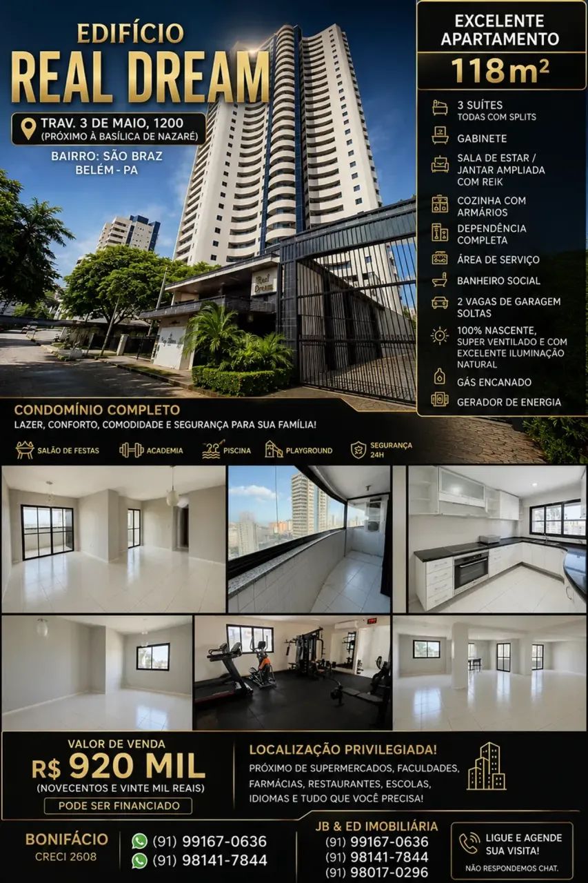 Edifícil Real Dream, Vendo excelente apto, c/área: 118m², 3 suites,  andar alto