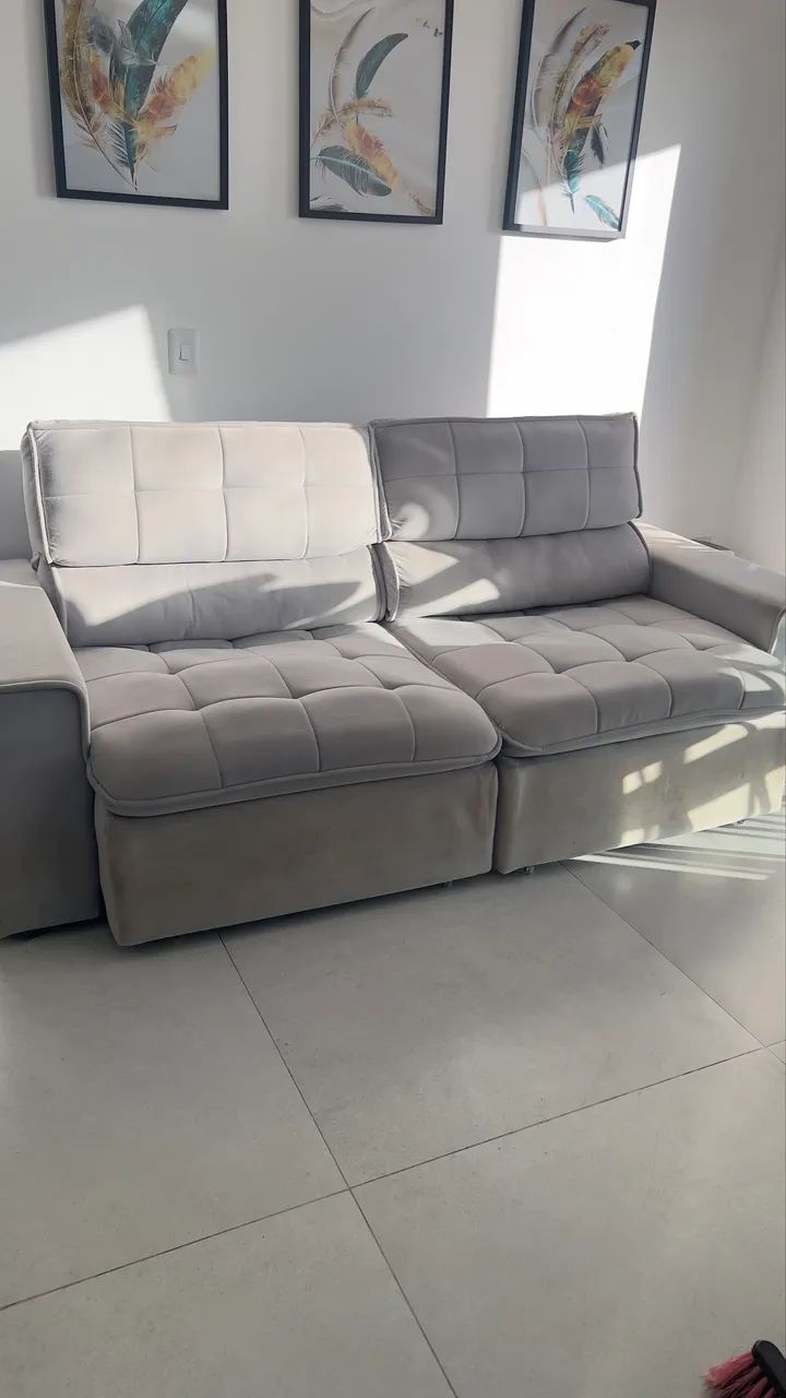 Sofá Santorini Cinza Retrátil com Molas Ensacadas