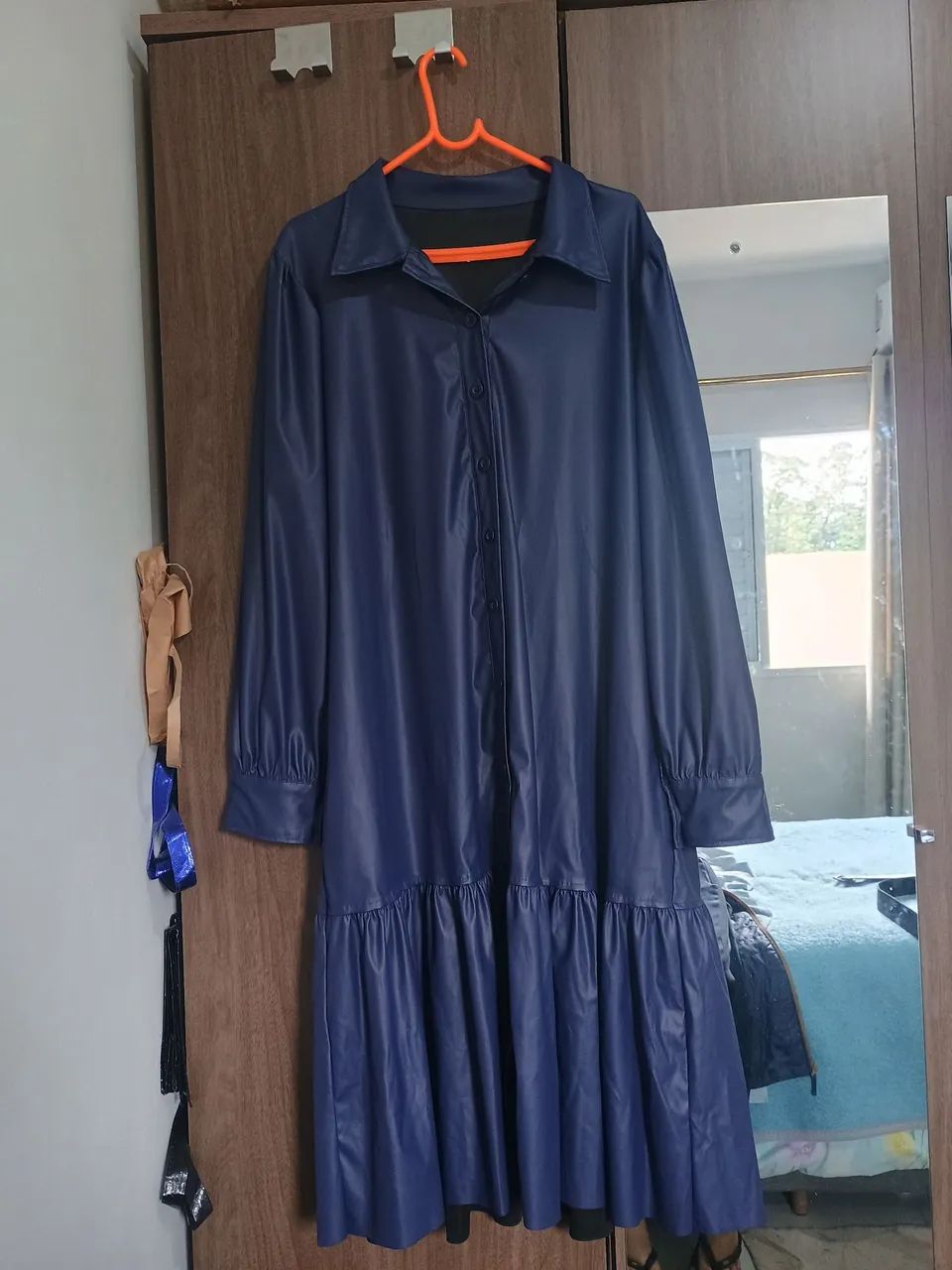 Vestido azul de couro ecológico Tam GGG