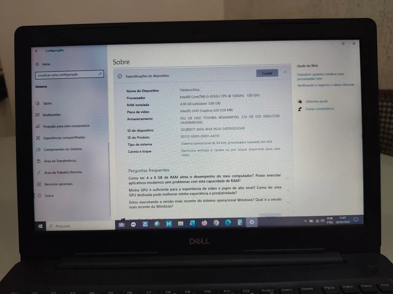 Notebook Dell I5 8ª Geração - 80% de Bateria. - Foto 3