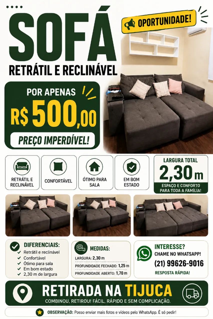 Sofá retrátil e reclinável