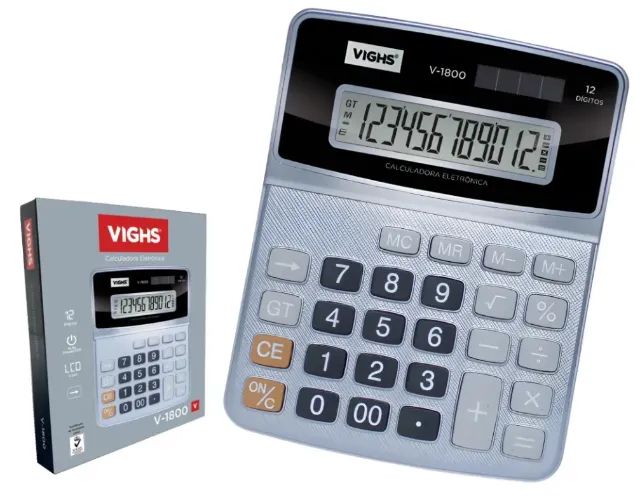 Calculadora De Mesa Vighs V-1800 12 Dígitos Visor Lcd Cor Prata