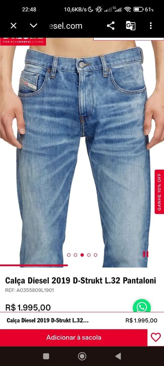 CALÇA JEANS MASCULINA DIESEL NOVA ORIGINAL  - Foto 5