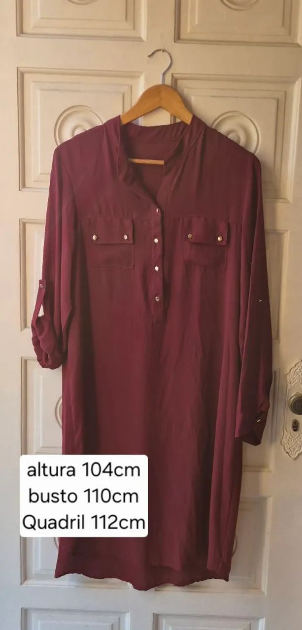 Vestido chemise crepe vinho 