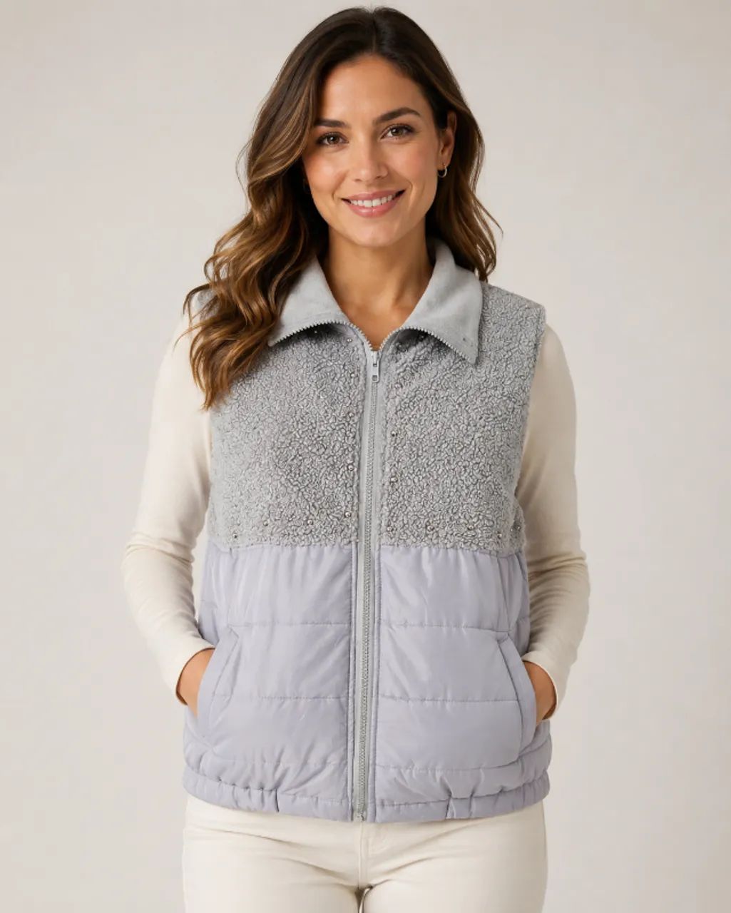 Colete Feminino Victtoria Voice G - Puffer e Teddy Cinza