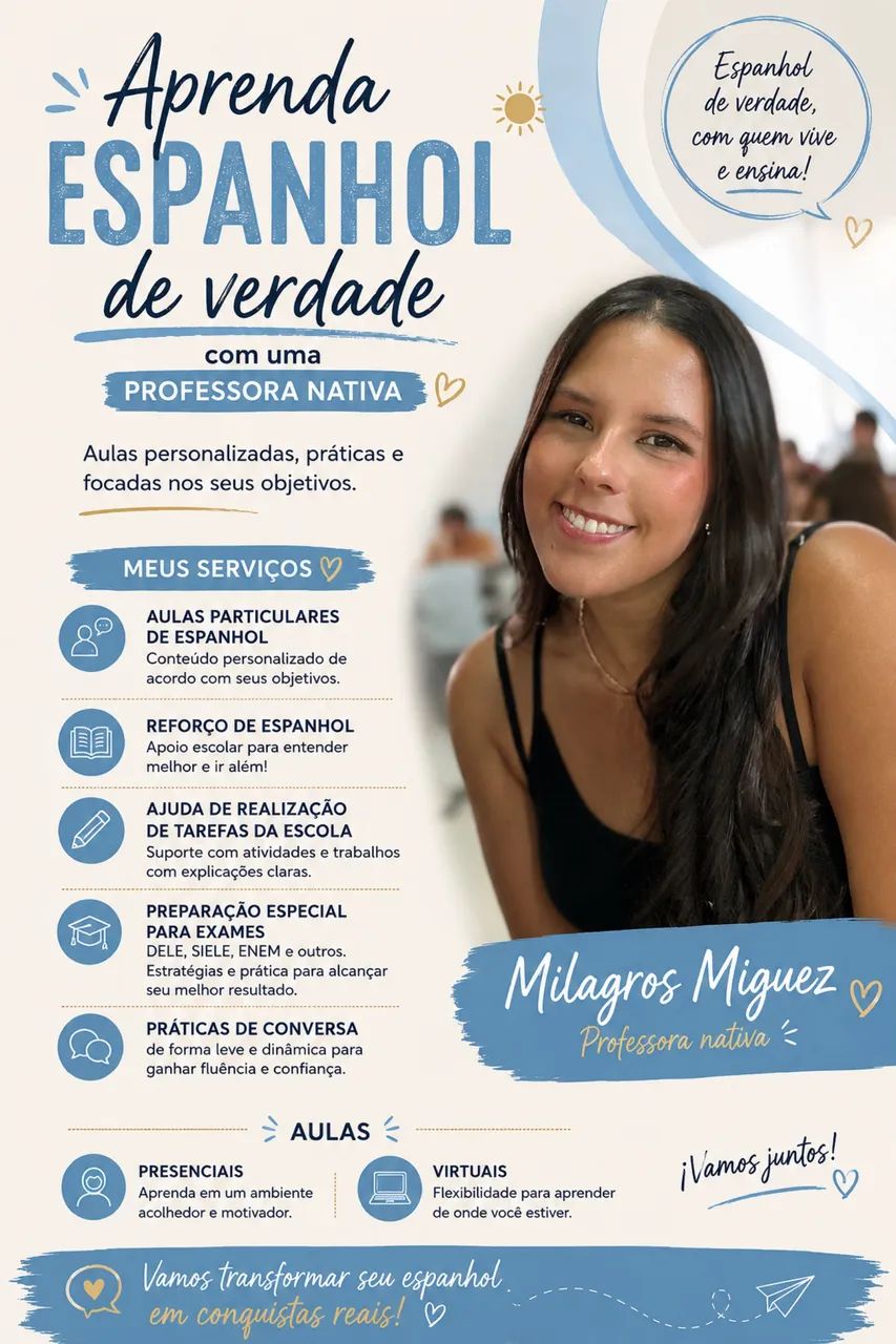 AULAS DE ESPANHOL COM PROFESSORA NATIVA | Reforço Escolar ? Online e Presenciais