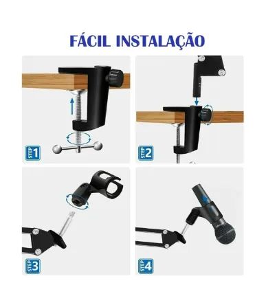 Braço Articulado Suporte Microfone Profissional Hyperx Quadcast E Solocast Mesa Podcast - Foto 5