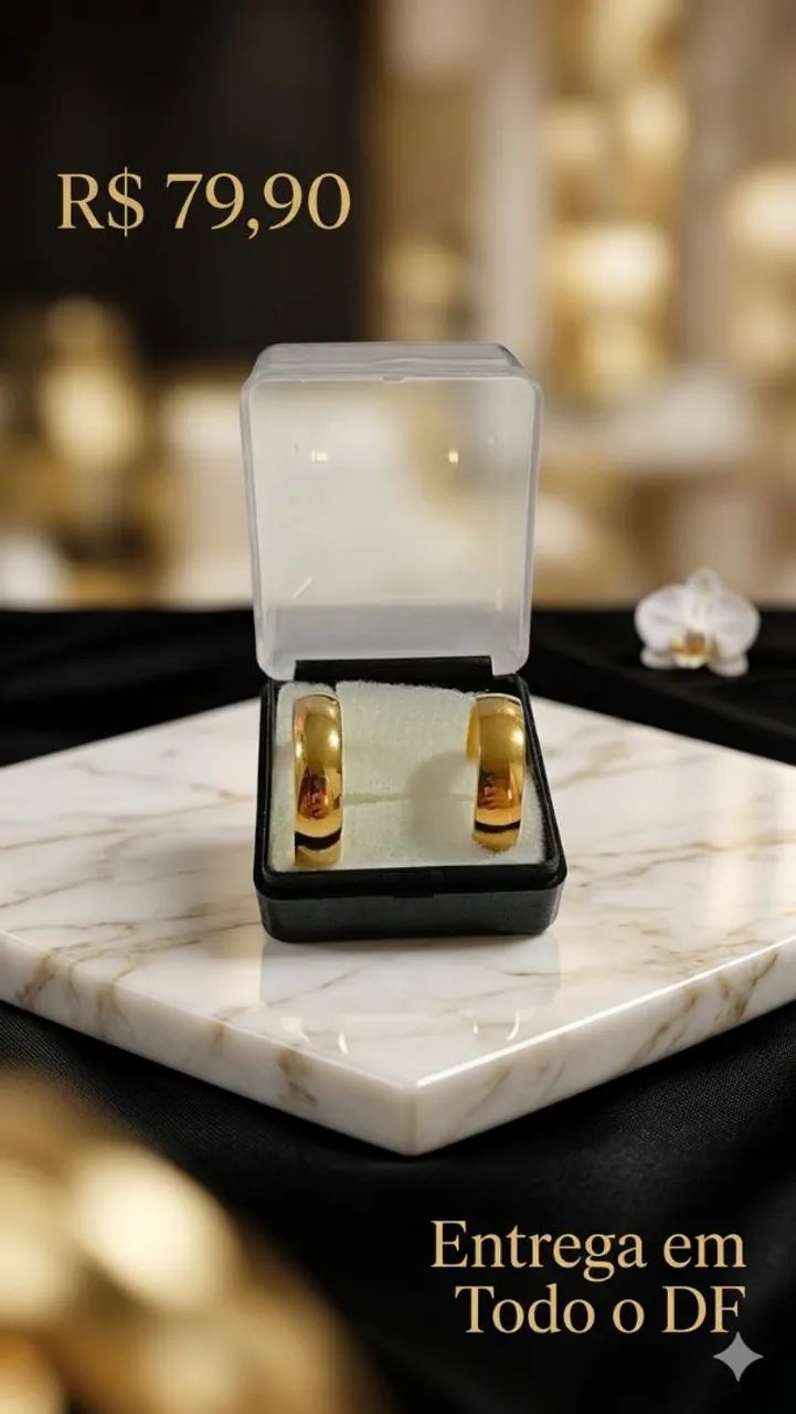 Par de Alianças Folheada a Ouro 18k<br> - Foto 3