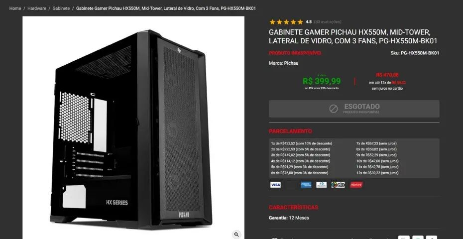 Gabinete Gamer Pichau HX550M - Foto 3