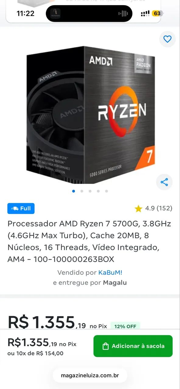Vendo processador  Ryzen 7 5700g com caixa