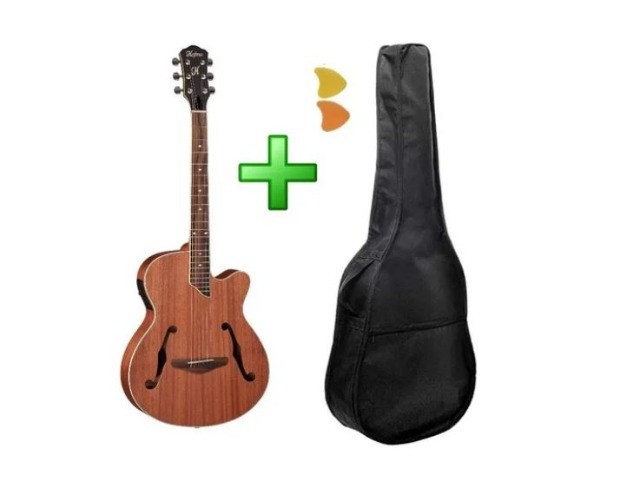 Violão Hofma Hmf240 Aço Mini Jumbo Top Satin Com Capa