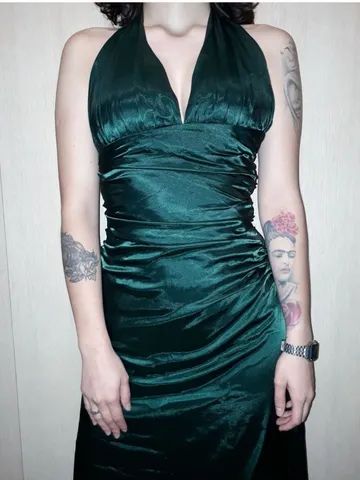 Vestido Festa Verde Cetim - Foto 2